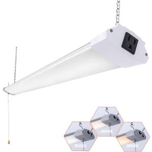 1 Pack LED Shop Light 4FT 48W Linkable Utility Integrated Ceiling Lighting Fixture, 3 Colors Selectable Hanging&Ceiling Mount with Pull Chain LED Workbench Light for Workshop,Garage