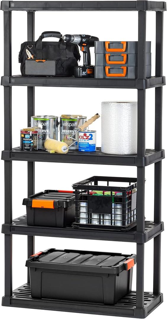 IRIS USA 5-Shelf Heavy Duty Plastic Storage Shelves, 500lb Capacity, 73"H x 36"W x 18"D, Large Modular Shelving Unit Storage Organizer for Garage, Home, Warehouse & Gym, Storage Rack - Black