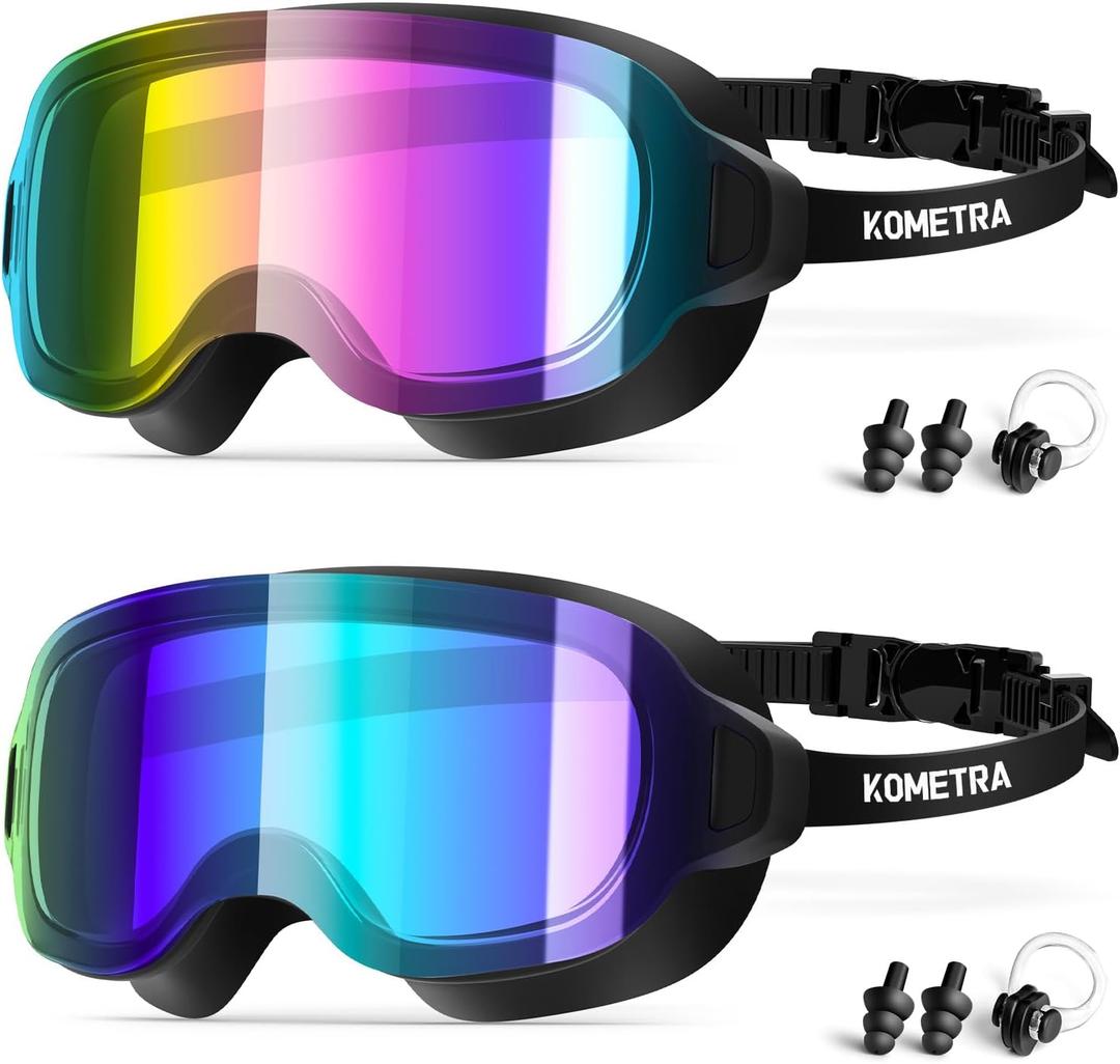 2 Pack Youth Swim Goggles, Small Face Women Fashion Anti Fog Swimming Goggles for Teens Adult Wide View