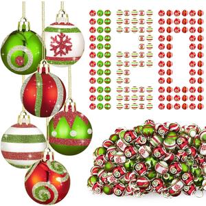 Wettarn 120 Pcs Mini Glitter Christmas Elf Ball Ornaments for Tree 1.18'' Swirl Dots Snowflake Red Green and White Small Hanging Balls Bulk for Home Xmas Party Decorations(Classic Style)