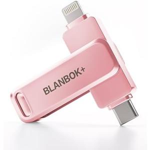 BLANBOK+ MFi Certified 256GB iPhone Photo Stick, USB Flash Drive for Photo/Video Backup, High-Speed Thumb Drive Compatible for iPhone/iPad/Android/PC (Pink)