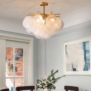 Modern Gold Chandelier Disc Glass Pendant Light 8 Lights Dining Room Hanging Light - 23.62" W