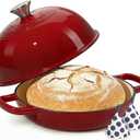 Enamelled Cast Iron Dutch Oven Pot  Dutch Oven Pot with Lid For Sourdough Bread Baking  Cast Iron Bread Oven  Red, Umite Chef 6QT Pot with Lid & Cotton Potholders