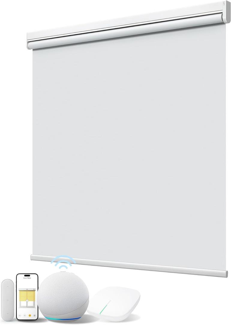 Motorized Smart Blinds with Remote Control, Blackout Roller Shades for Indoor Windows Home and Office, White, 23" W x 72" H
