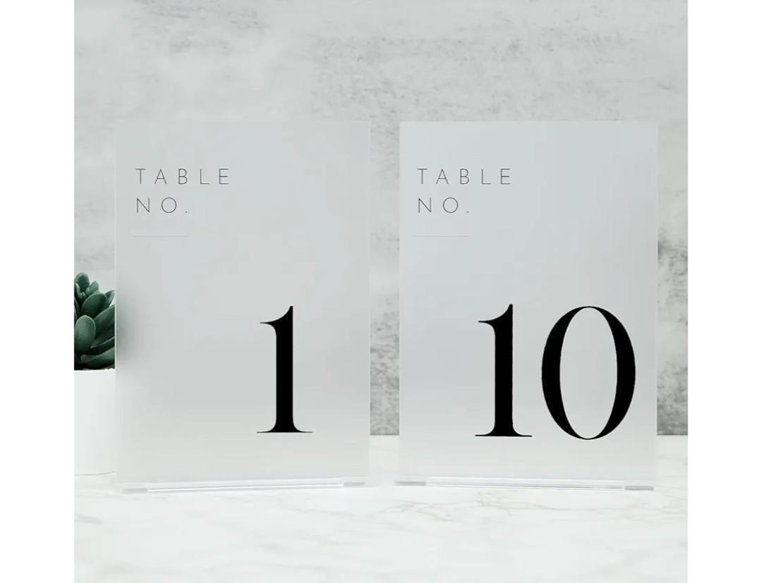 JINMURY Frosted Wedding Table Numbers 1-10 with Stands, 5"x7" Frosted Acrylic Table Numbers, Perfect for Wedding Reception, Party, Anniversary, Event (Black Font, 1-10, 5"x7")