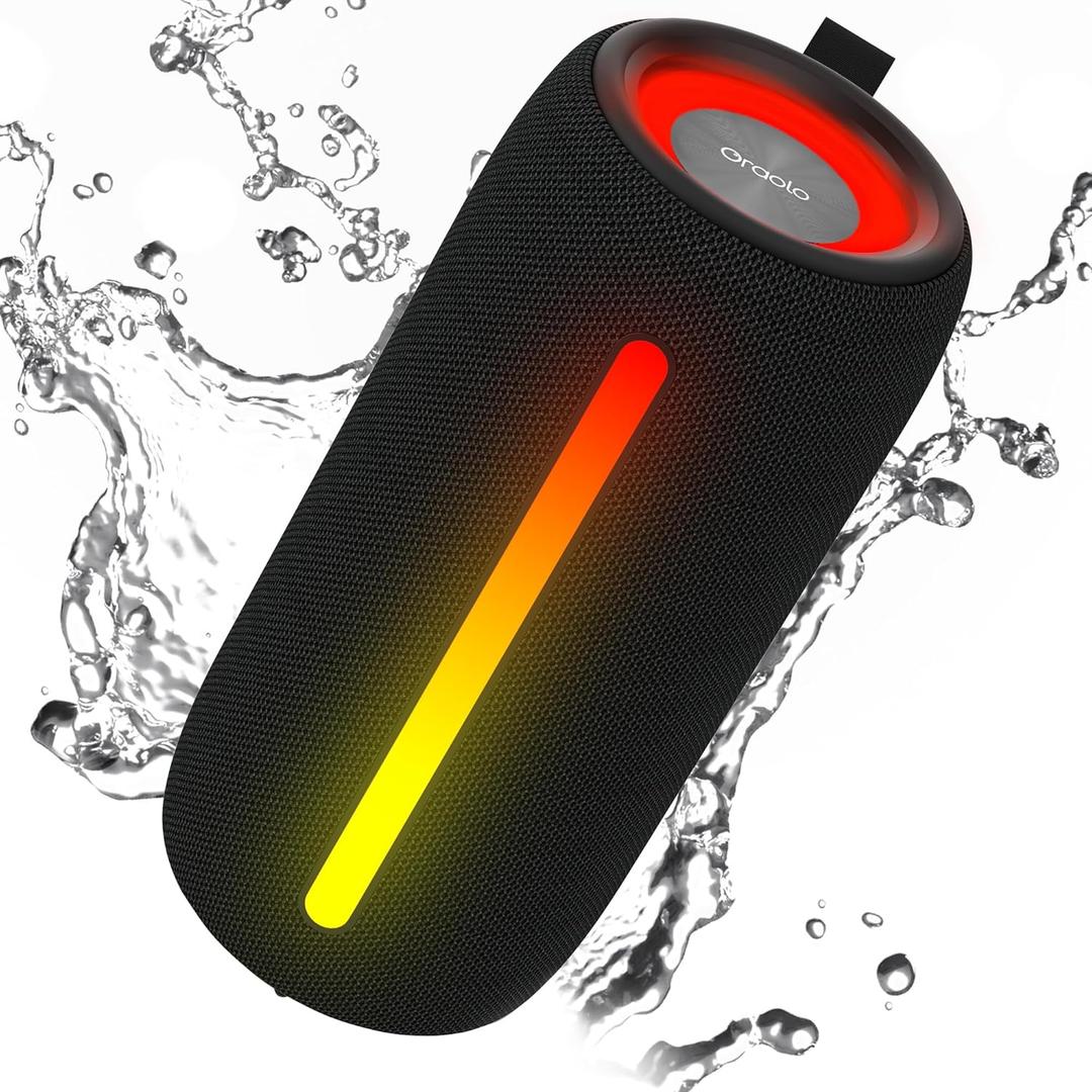 Oraolo Portable Bluetooth Speakers, Wireless Speaker with 24W Loud Stereo Sound, RGB Lights, Bluetooth 5.4, Support AUX/TF Card, TWS Pairing, Built-in Mic, Outdoor Speaker for Party, Beach, Camping