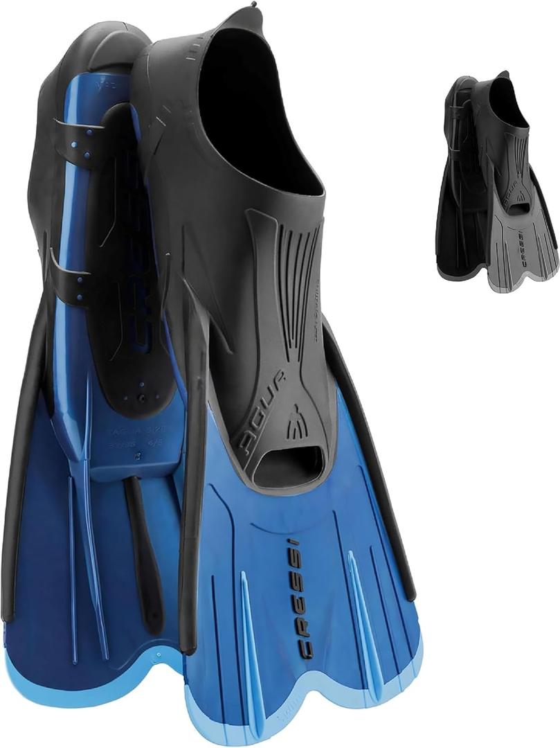 Cressi Adult Short Light Swim Fins with Self-Adjustable Comfortable Full Foot Pocket - Perfect for Traveling - Agua Short: Made in Italy (Blue)