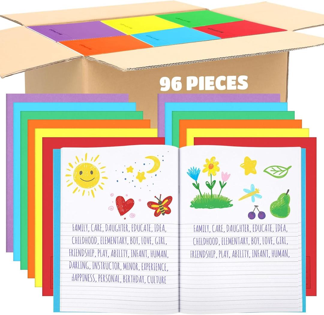 Henoyso 96 Pcs Primary Composition Notebook K-2 9 3/4 x 7 1/2 Inch Bulk Primary Journal Blank Writing Book for Kid to Write Draw and Journal 60 Page Notebook Back to School Supplies (Colorful)