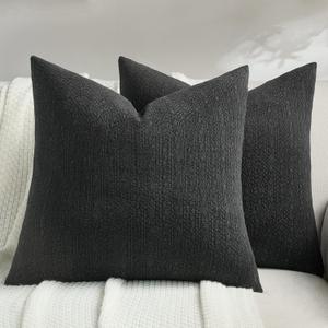 FUTEI Black Chenille Throw Pillow Covers 24x24 Inch Set of 2,Soft Striped & Diamond Textured European Cushion Cases,Modern Home Decor for Couch Living Room