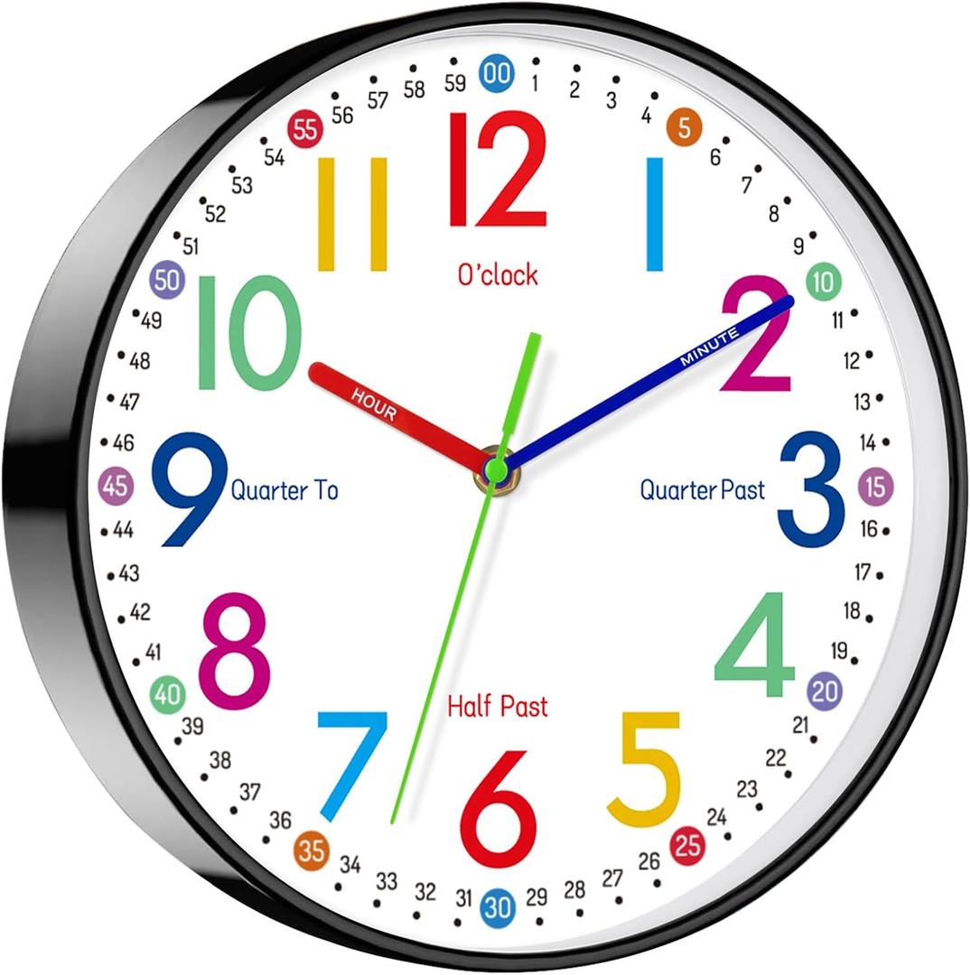 Kids Wall Clock, 8 Inch Small Modern Wall Clocks Battery Operated, Silent Non-Ticking Analog Classic for Office, Home, Bathroom, Kitchen, Bedroom, School