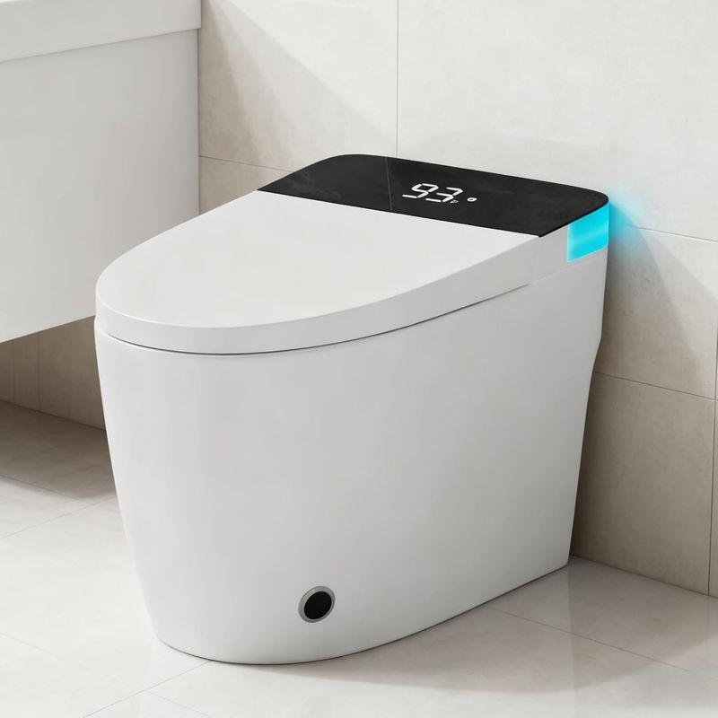 Smart Toilet with Heated Seat & Dual Auto Flush, Foot Sensor, Tankless One-Piece Electric Toilet with Manual Soft-Close Seat & Lid, Night Light, LED Display & 1000g Powerful Flush, 0.8/1.28GPF