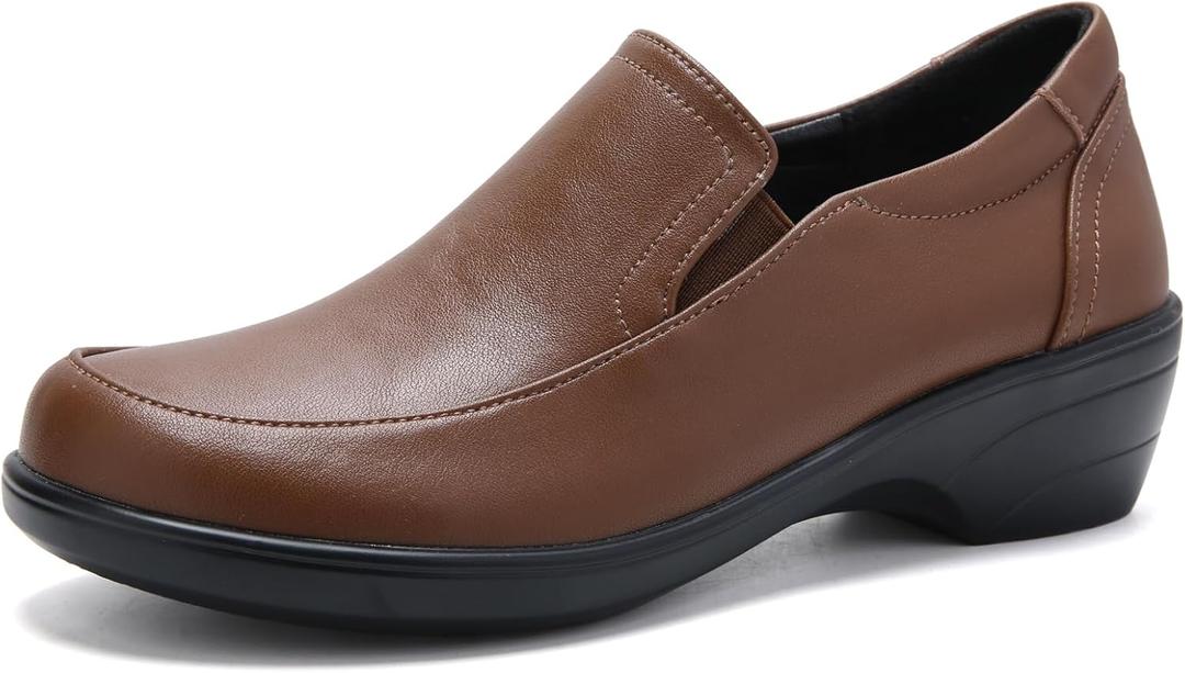 Women's Classic Loafers Leather Slip-ons Chunky Platform Penny Shoes (9, Brown)