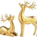 2 Pcs Gold Reindeer Sculpture Set  Premium Resin Elk Figurines for Christmas Dcor, Ideal for Living Room, Office, Bedroom, Shelf Display, Festive Holiday Decoration for Christmas(Golden)