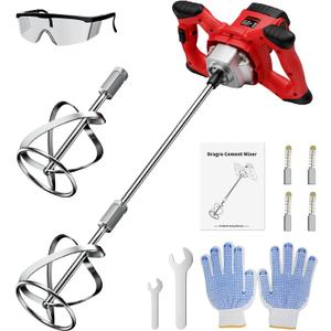 Electric Cement Mixer, 2100W Handheld Concrete Mixer with 6 SpeedPortable Mortar Mixers for Mixing Mud, Mortar, Plaster,Cement, Paint, Fodder2 Pieces Mixing Heads