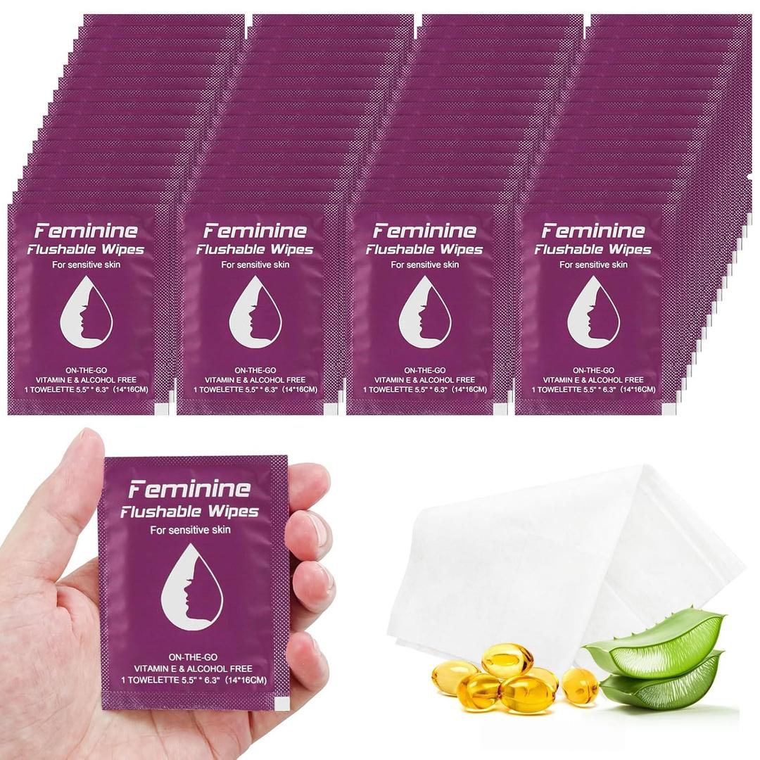 Feminine Wipes Individually Wrapped, Flushable Wipes Travel,Travel Wipes for Women,Feminine Care Wet Wipes Travel Size Vaginal Wipes for Adult, Girl and Homeless (unscent,50) Exp: 3/15/29
