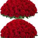 InnoGear 50 Pcs Red Roses Artificial Flowers, Fake Velvet Silk Rose Bulk Faux Flower for Mother's Gift Decoration DIY Wedding Centerpieces Proposal Bridal Bouquets Party Floral Decor (50, Red)
