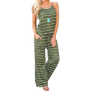 Artfish Women Casual Sleeveless Spaghetti Strap Striped Lounge Pajama Jumpsuit, Size M