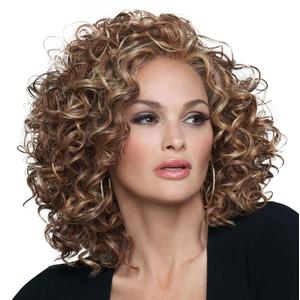 Raquel Welch Click Click Flash Full Curly Chin Length Wig by Hairuwear, Average Size Cap, RL9/24SS Iced Cafe Latte