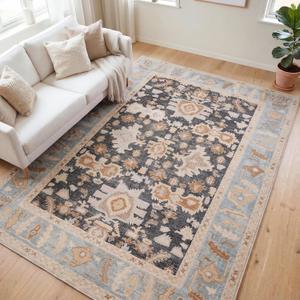 Kuden 6x9 Area Rug, Machine Washable Living Room Rug, Vintage, Non-Slip