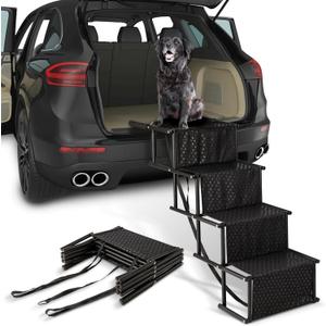 Dog Stairs for Car, Foldable Ramps for Dogs with Non-Slip Surface for Large Dogs Portable Dog Steps for Cars and SUV, Truck to 200 lbs, 4 Steps