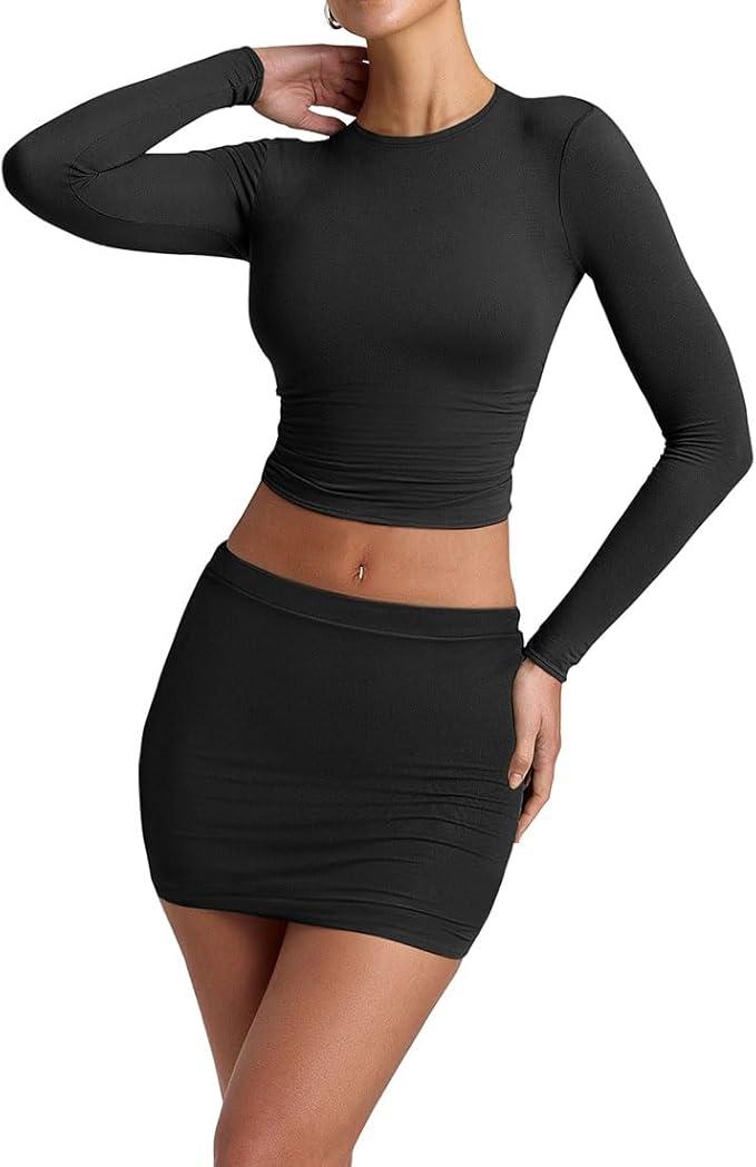 YFANG Women's Sexy Mini Skirt Set  Skirt Outfits Black Small