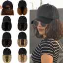 Qlenkay Baseball Cap with Hair Extensions 14inch Wavy Curly Bob Hairstyle Adjustable Wig Hat Attached Synthetic Hairpiece for Woman Dark Brown
