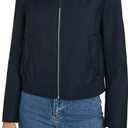 Cole Haan Women's Pin Stripe Rain Bomber Jacket, Navy, X-Small