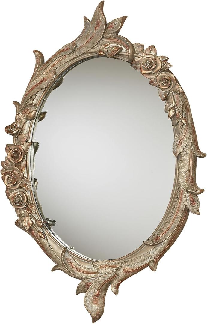 Touch of Class Beautiful Peacock Elegance Oval Wall Mirror - Resin, Glass - Copper, Champagne Tones - Looking Glass for Bedroom, Living Room, Bathroom, Entryway, Foyer - Painted by Hand