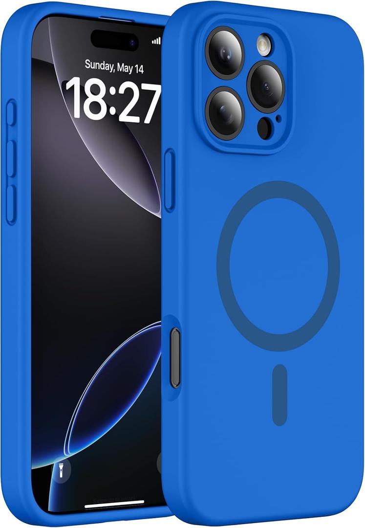Magnetic for iPhone 16 Pro Max Case, Compatible with MagSafe, Full Camera Protection, Military-Grade Protection 3.0mm Thicken Silicone Phone Cover for 16 ProMax 6.9", Sea Blue