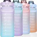 RYI Large Half Gallon 64 OZ Motivational Water Bottle with Straw Time Marker BPA Free for Sport and Fitness Purple Green