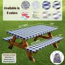 Picnic Table Cover with Bench Covers and Bag,Camping Essentials Waterproof Fitted Camping Tablecloth with Elastic Edges Windproof for 6ft Rectangle Tables and Seats,72in Navy Check