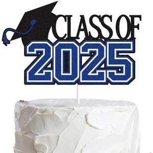 Pack of 3, LINGBOOM Class of 2025 Graduation Cake Topper Blue Glitter Grad 2025 Happy Graduation We are So Proud of You Cake Decorations Congrats Grad Party Supplies