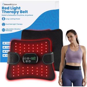 SmoothSpine Red Light Belt with Heat & Vibration Wearable Red Light & Infrared Light Waist Belt Wrap, Cordless Back & Waist Comfort Device for Relaxation, Daily Use & Home Wellness