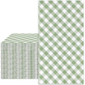 Whaline Sage Green Guest Paper Napkins Diagonal Plaid 3 Ply Disposable Napkins Checked Dinner Hand Napkin Towel for Wedding Birthday Party Supplies Table Decor, 80Pcs