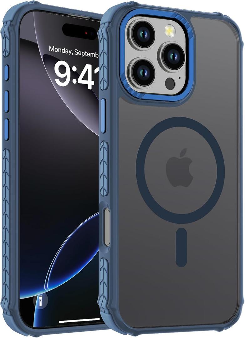 DEERLAMN Strong Magnetic Case for iPhone 16 Pro Max 6.9-Inch,[Compatible with Magsafe][Military Grade Drop Protection] Translucent Matte Shockproof Protective Phone Cover-Frosted Blue