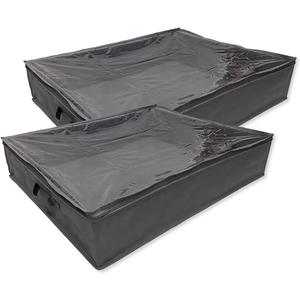 2 Pack Underbed Storage Bin, Storage Container for Clothes, Shoes, Blankets, Pillows, Closet, Home, Zipper Closure and Handle, Warsaw Grey