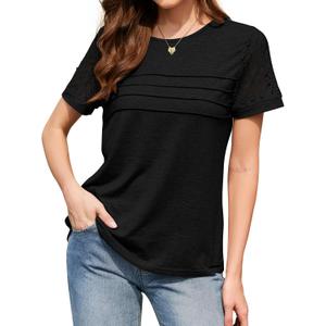 Summer Tops for Women Beach Fashion Spring Short Sleeve Shirts Outfits Business Tshirts Casual Blouses Clothes (Black, M)