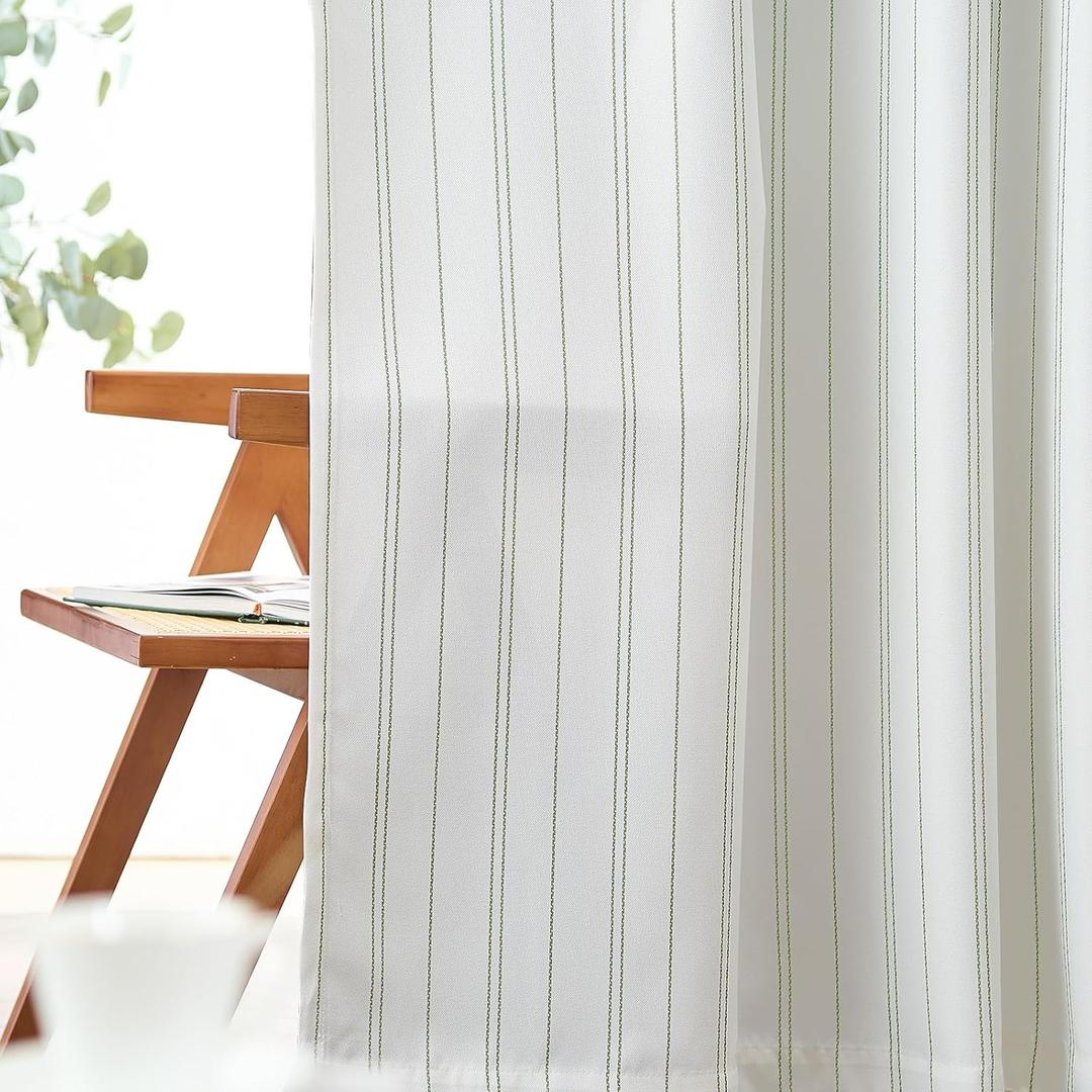 jinchan Green and White Striped Curtain for Bedroom 100 Inch Extra Wide Sliding Glass Door Room Divider Curtain 84 Inch Length Privacy Light Filtering Pinstripe Bedroom Window Treatment Drape 1 Panel