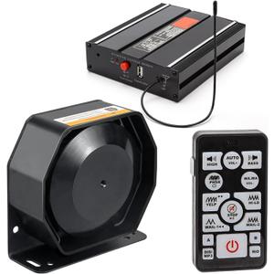 200W 12V 20 Tones Police Emergency Siren PA System for Firefighter Ambulance Vehicles Truck Car SUV ATV UTV [Slim Speaker][Wireless Remote Handheld Microphone][2 x 10A Switches]