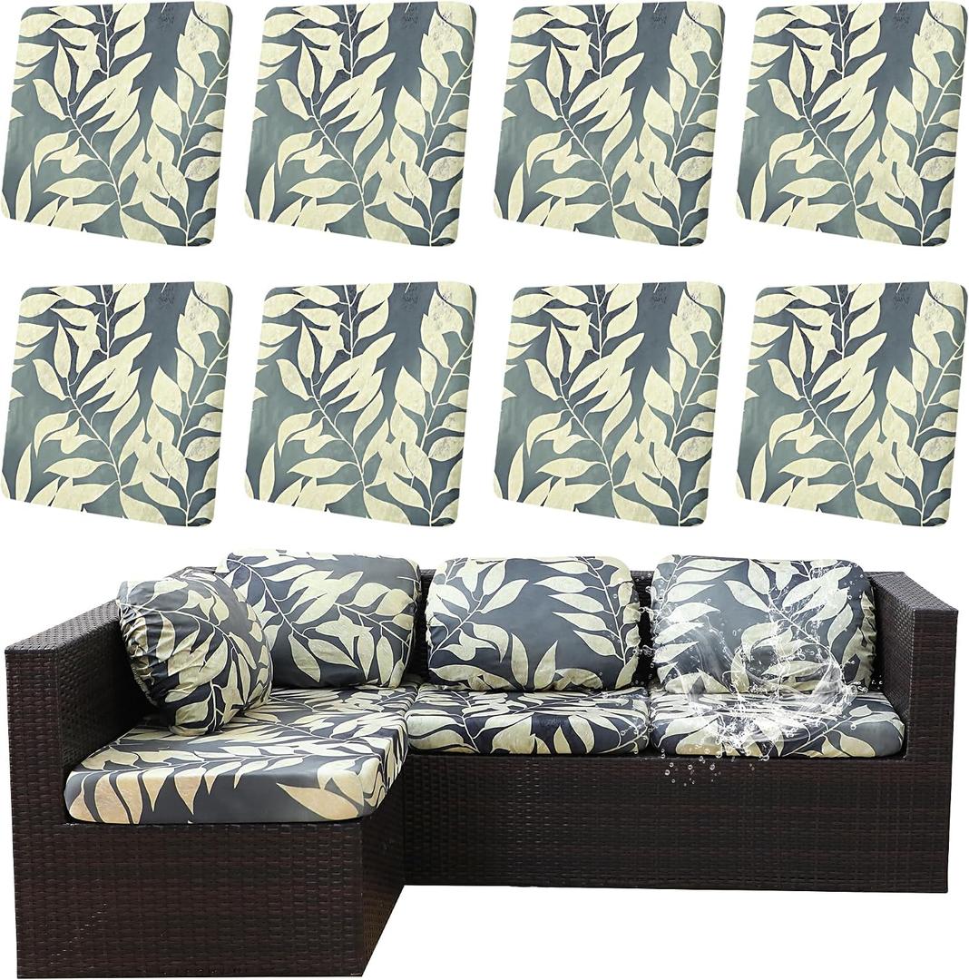 8Pcs Outdoor Cushion Covers, Patio Cushion Covers,Stretch Elastic Slipcovers, Replacement Washable & Reusable Furniture Protector for Patio Couch (Black Fantasy-Pattern,Cover Only)