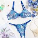 Lilosy Sexy Floral Embroidered Mesh Sheer Underwire Lingerie Set, M