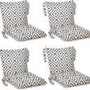 Barydat 4 Pcs Outdoor Patio Chair Cushions with Back, 21.7 x 43.3 Inch Decorative Dining Back Cushions with Tie Buffalo Plaid Indoor Outdoor for Patio Furniture(Black and White,Grid)