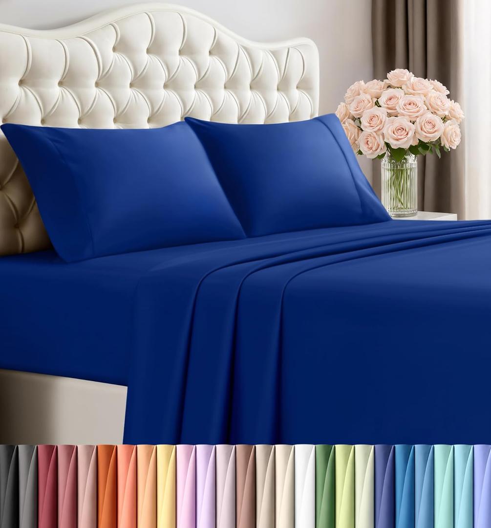 Utopia Bedding Queen Size Sheet Set  4 Piece Bed Sheets, Soft and Breathable Microfiber, Includes 1 Fitted Sheet, 1 Flat Sheet and 2 Pillowcases  Oeko Tex (Royal Blue)