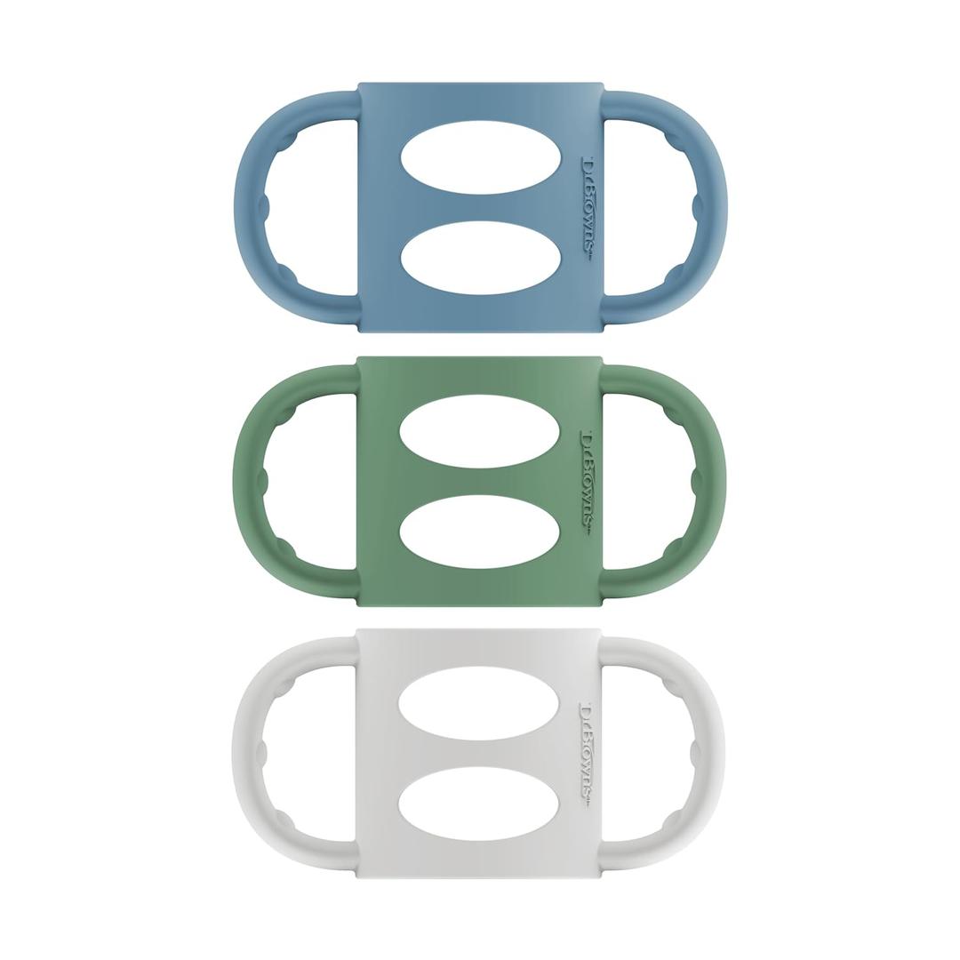 Dr. Brown's Narrow Baby Bottle Handles, 100% Silicone, Easy Grip Removable Handles for Bottle to Sippy Cup Transition, Blue/Gray/Green, 3-Pack, 4m+ (Black, Ecru, Pink)