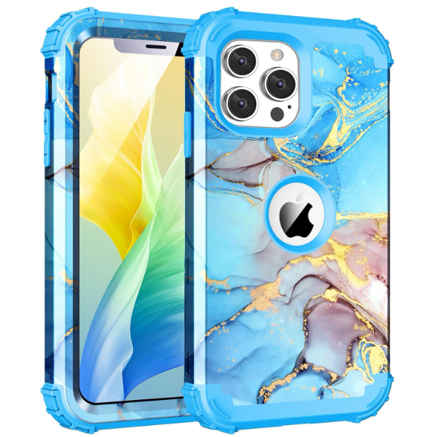 BQQFG for iPhone 12 Pro Case,Three Layer Heavy Duty Shockproof Hybrid Hard Plastic Bumper Soft Silicone Rubber Drop Protective Cover Case for iPhone 12 Pro 6.1",Blue