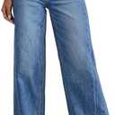 Sidefeel Women's Wide Leg Jeans High Waisted Stretchy Raw Hem Zimbaplatinum Denim Pants Size 8