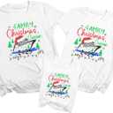Christmas Family Shirts Matching 2025 Family Matching Outfits Mom and Mini Holiday Party Shirt (White)