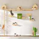 DWVO Solid Wood Cat Wall Shelves and Perches, Tall Floor to Ceiling Cat Tower w Scratching Posts, Wall Mounted Cat Furniture Climbing Shelves for Large Cats w Houses, Steps, Runway, Scratching Board