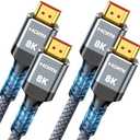 Highwings 8K HDMI 2.1 Cable 15FT 2-Pack, Slim Ultra High Speed HDMI Braided Cord-48Gbps,4K@120Hz 8K@60Hz, HDCP 2.2&2.3, Dynamic HDR,eARC,DTS:X,RTX 3090,Compatible with Roku TV/HDTV/PS5/Blu-ray