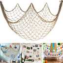 Fishing Net Decor for Party - 80x40 In Brown Fish Net Decorations Under The Sea Hawaiian Mermaid Pirate Beach Party Decorations, 3mm Natural Cotton Fishnet Ocean Nautical Themed Wall Table Decor, Large